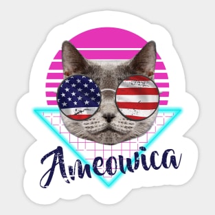 Ameowica Cat Sunglasses triangle with text Blue Sticker